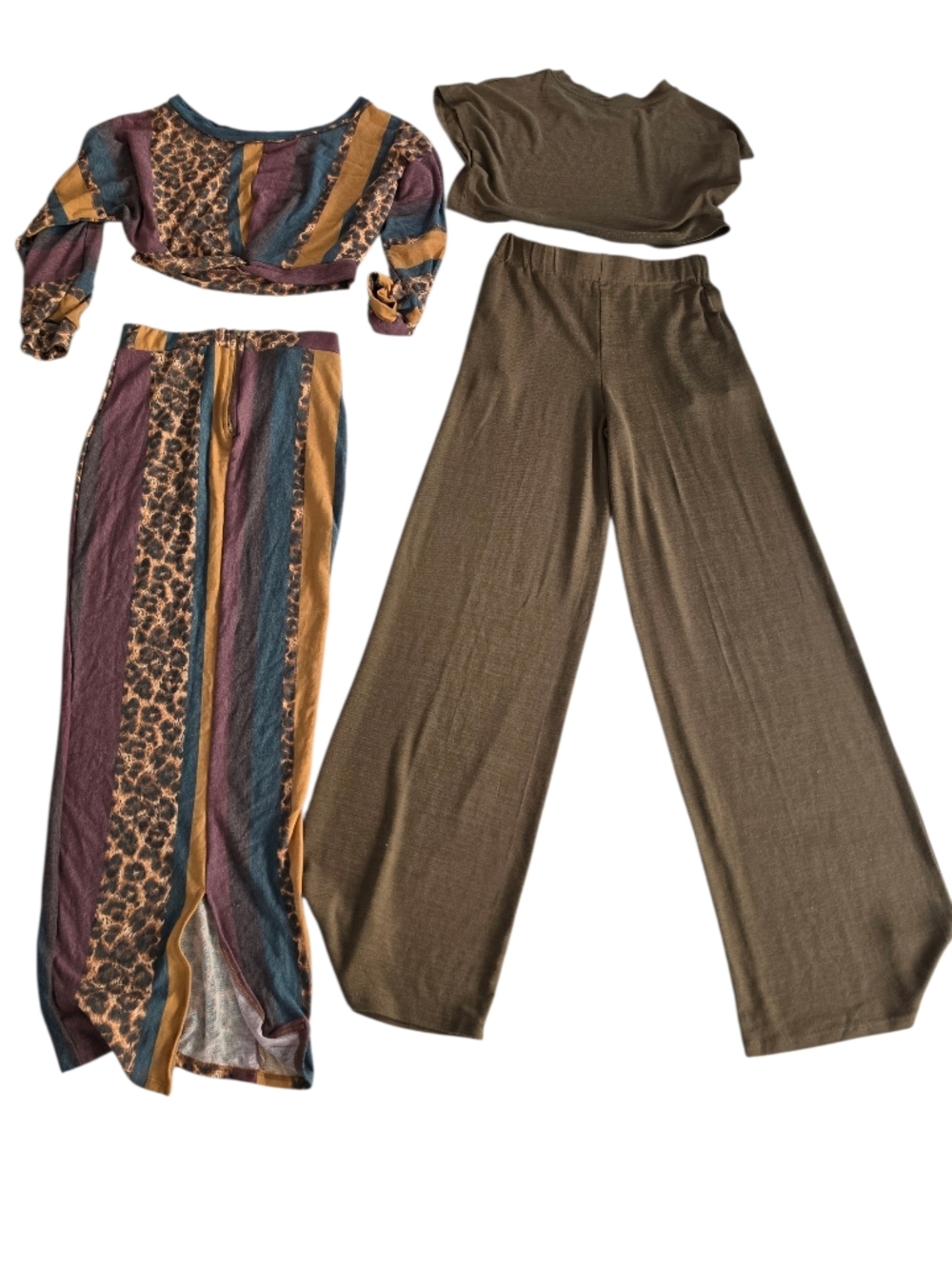 Fashion Nova Leopard Stripe Scarf - Mustard, Teal, Purple Bundle 2 Pc Set Size M